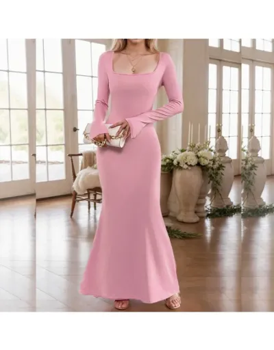 Replica Reversible Plain Fitted Long Sleeves Maxi Dress #802768 $27.92 USD for Wholesale