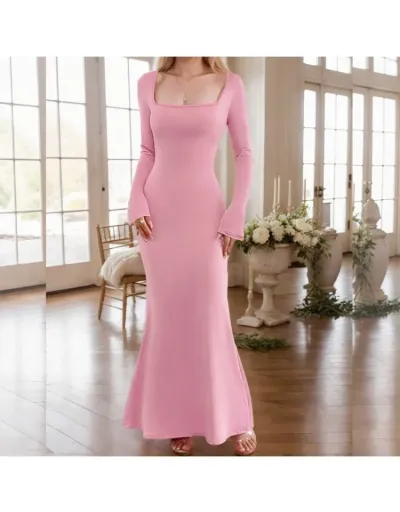 Replica Reversible Plain Fitted Long Sleeves Maxi Dress #802768 $27.92 USD for Wholesale