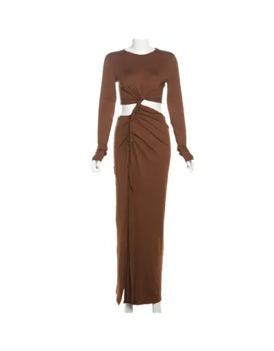 Replica Knot Hollow-out Fitted Split Hem Maxi Dress #802769 $40.87 USD for Wholesale