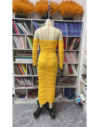 Replica Plain Color Ruched Off Shoulder Maxi Dress #802772 $37.63 USD for Wholesale