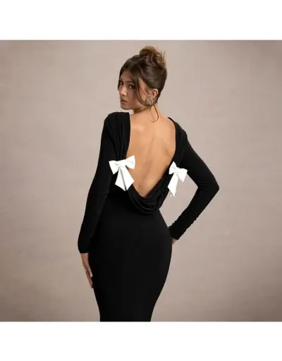 Replica Bow Patchwork Ruched Backless Maxi Dress #802775 $40.63 USD for Wholesale