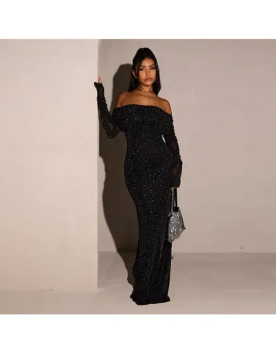 Sequin Boat Neck Long Sleeve Evening Maxi Dress #802776 $59.67 USD, Wholesale Fashion 