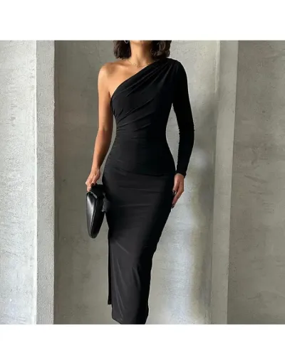 Replica Ruched One Shoulder Bodycon Maxi Dress #802777 $26.65 USD for Wholesale