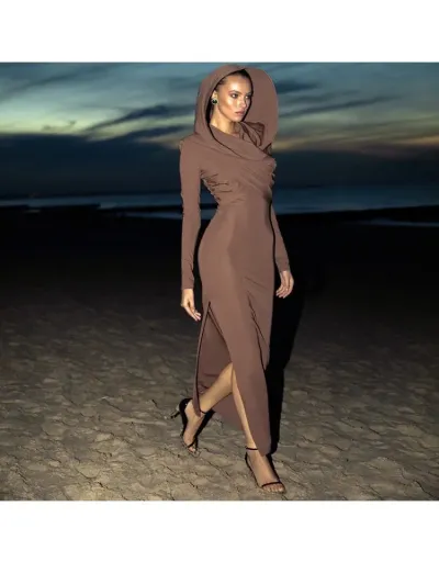 Replica Ruched Wing Neck Hooded Side Slit Maxi Dress #802793 $41.68 USD for Wholesale