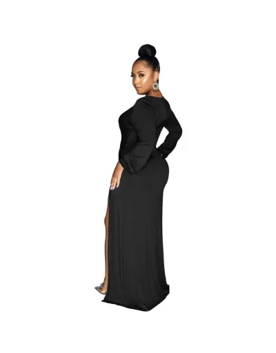 Replica Wrap V Neck Ruched Split Hem Maxi Dress #802796 $42.83 USD for Wholesale