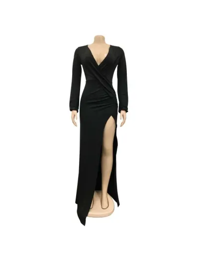 Replica Wrap V Neck Ruched Split Hem Maxi Dress #802796 $42.83 USD for Wholesale