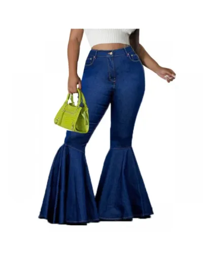 Denim Patchwork Fitted Flared Jeans #802799 $49.79 USD, Wholesale Fashion Jeans