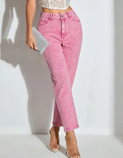 Pure Color Cotton Mid-rise Jeans #802800 $47.88 USD, Wholesale Fashion Jeans