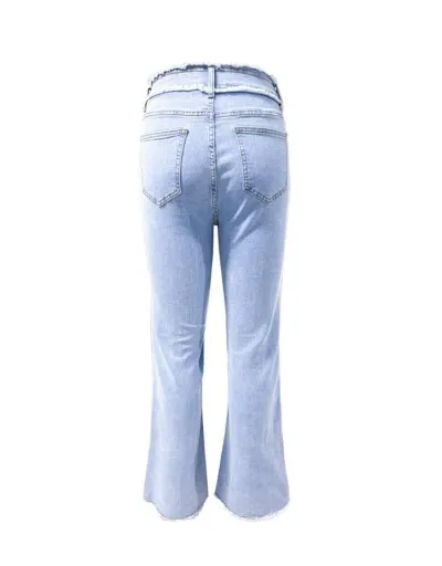 Replica Fuzzy Trim Denim Flared Jeans #802801 $75.82 USD for Wholesale