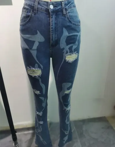 Replica Women Ripped Designer Jean Pants #802804 $42.98 USD for Wholesale