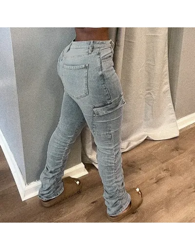 Replica Ruched Cargo Pocket Denim Jeans #802806 $45.33 USD for Wholesale