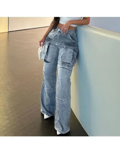 Replica Washed Denim Multi Pocket Cargo Jeans #802810 $65.26 USD for Wholesale