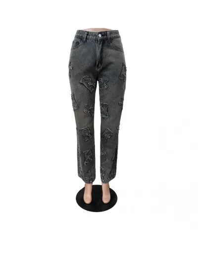 Replica Letter Labeling Distressed Denim Low Rise Jeans #802816 $63.21 USD for Wholesale