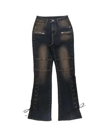 Replica Denim Gradient Lace Up Flared Jeans #802819 $64.55 USD for Wholesale