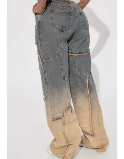 Replica Gradient Denim Raged Hem Straight Jeans #802820 $45.73 USD for Wholesale