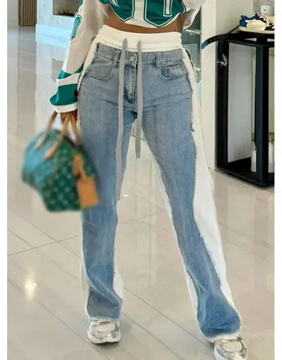 Colorblock Denim Raged Hem Straight Jeans #802823 $85.09 USD, Wholesale Fashion Jeans