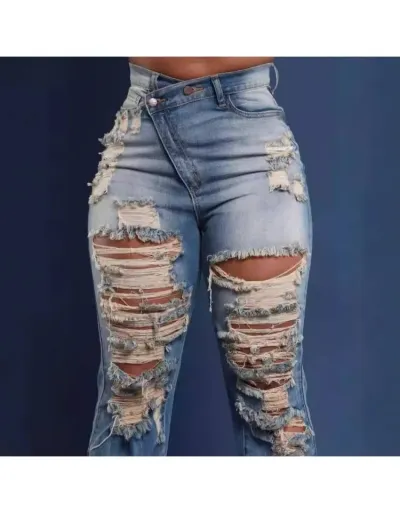 Replica Frayed Ripped Asymmetrical Jeans #802828 $75.98 USD for Wholesale