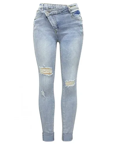 Replica Ripped Washed Denim Slim Jeans #802832 $39.31 USD for Wholesale