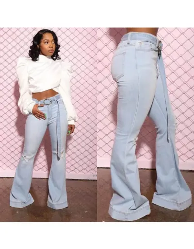  Modernist Pure Color Ripped Jeans With Belt #802837 $49.85 USD, Wholesale Fashion Jeans