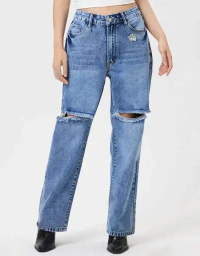 Replica Solid Color Ripped Classic Look Jeans #802838 $40.83 USD for Wholesale