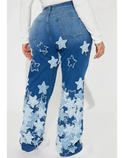 Replica Star Applique Distressed Wide Leg Plus Size Jeans #802841 $65.83 USD for Wholesale