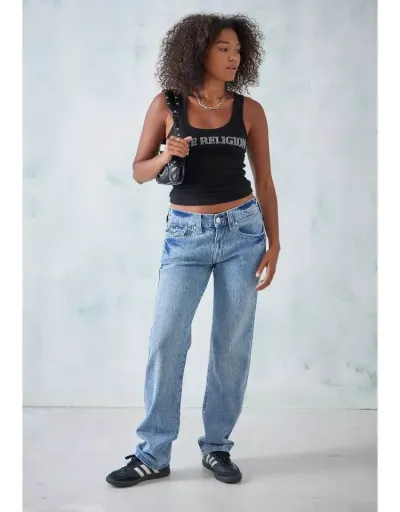 Replica Distressed Denim Letter Print High Rise Jeans #802842 $43.73 USD for Wholesale