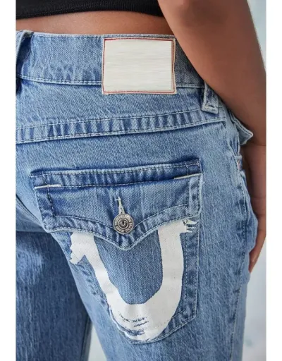 Replica Distressed Denim Letter Print High Rise Jeans #802842 $43.73 USD for Wholesale