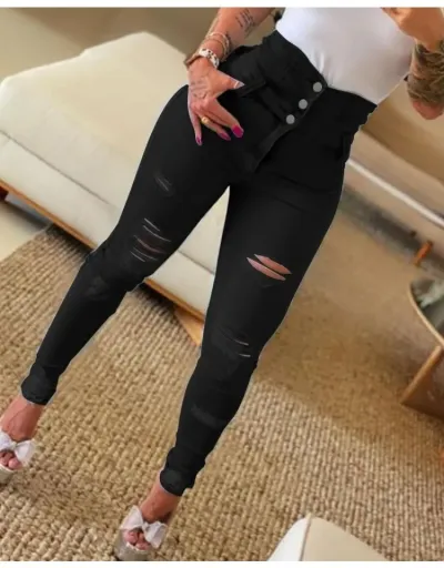 Ripped Denim High Rise Bodycon Jeans #802843 $34.64 USD, Wholesale Fashion Jeans