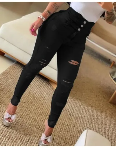 Replica Ripped Denim High Rise Bodycon Jeans #802843 $34.64 USD for Wholesale