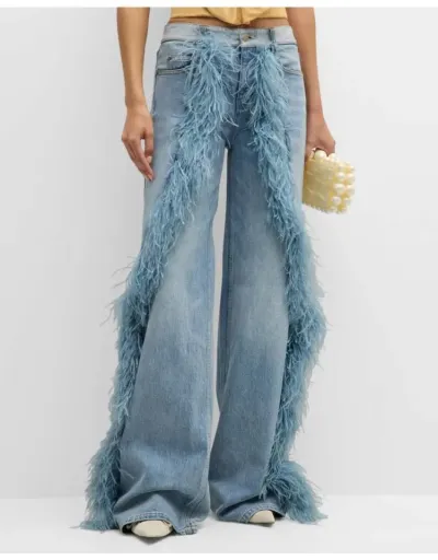 Fake Fur Patchwork Denim Wide Leg Jeans #802847 $71.25 USD, Wholesale Fashion Jeans