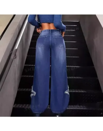 Replica Star Fringe Ripped Raged Hem Wide Leg Jeans #802848 $67.83 USD for Wholesale