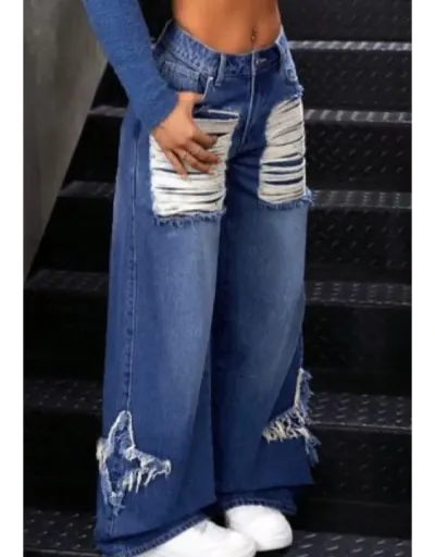 Replica Star Fringe Ripped Raged Hem Wide Leg Jeans #802848 $67.83 USD for Wholesale