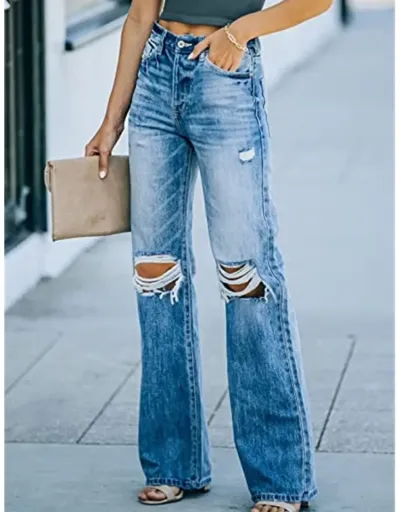 Replica Ripped Washed Straight Denim Jeans #802849 $38.45 USD for Wholesale