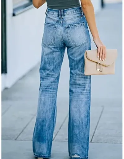 Replica Ripped Washed Straight Denim Jeans #802849 $38.45 USD for Wholesale