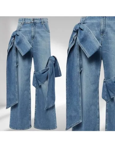 Tie-wrap Bow Wide Leg Jeans #802859 $60.91 USD, Wholesale Fashion Jeans