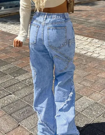 Replica Denim Pockets Patchwork Straight Jeans #802863 $121.58 USD for Wholesale