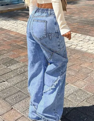 Replica Denim Pockets Patchwork Straight Jeans #802863 $121.58 USD for Wholesale