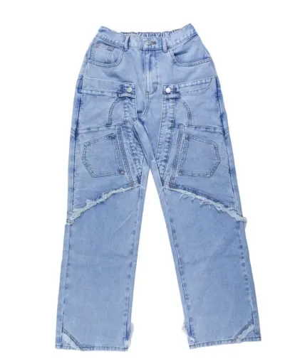 Replica Denim Pockets Patchwork Straight Jeans #802863 $121.58 USD for Wholesale