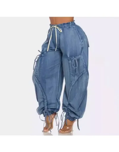 Replica Bow Drawstring Lace-Up Denim Mid-rise Jeans #802864 $78.65 USD for Wholesale