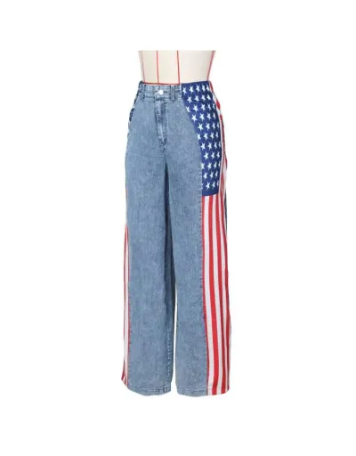   Stars And Stripes Trim Denim Wide Leg Jeans #802867 $55.78 USD, Wholesale Fashion Jeans