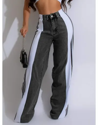 Colorblock Striped Denim Straight Jeans #802868 $49.80 USD, Wholesale Fashion Jeans