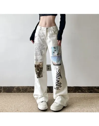 Denim Graffiti Letter Print Straight Jeans #802869 $49.01 USD, Wholesale Fashion Jeans