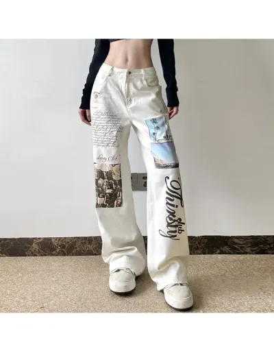 Replica Denim Graffiti Letter Print Straight Jeans #802869 $49.01 USD for Wholesale