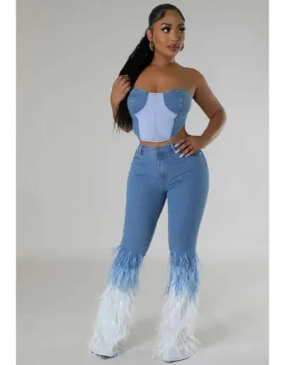 Feather Fringe High Rise Jeans #802871 $85.51 USD, Wholesale Fashion Jeans