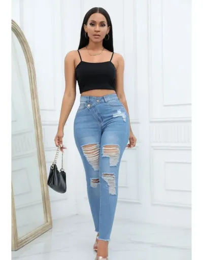 Fashion Ripped High Waist Skinny Jeans #802872 $43.09 USD, Wholesale Fashion Jeans