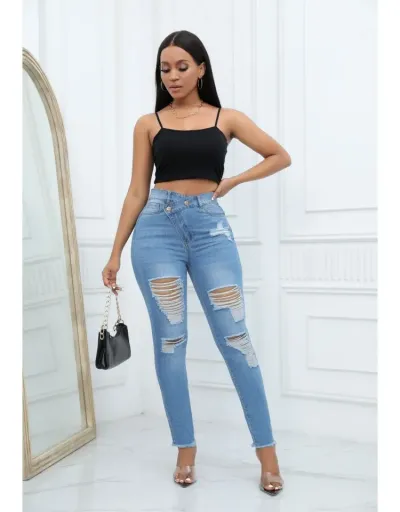 Replica Fashion Ripped High Waist Skinny Jeans #802872 $43.09 USD for Wholesale