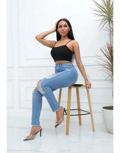 Replica Fashion Ripped High Waist Skinny Jeans #802872 $43.09 USD for Wholesale