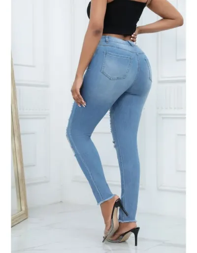 Replica Fashion Ripped High Waist Skinny Jeans #802872 $43.09 USD for Wholesale