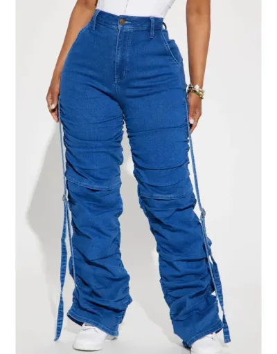 Replica Ruched Trailing Straight Plus Size Jeans #802875 $70.41 USD for Wholesale