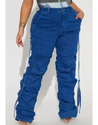 Replica Ruched Trailing Straight Plus Size Jeans #802875 $70.41 USD for Wholesale